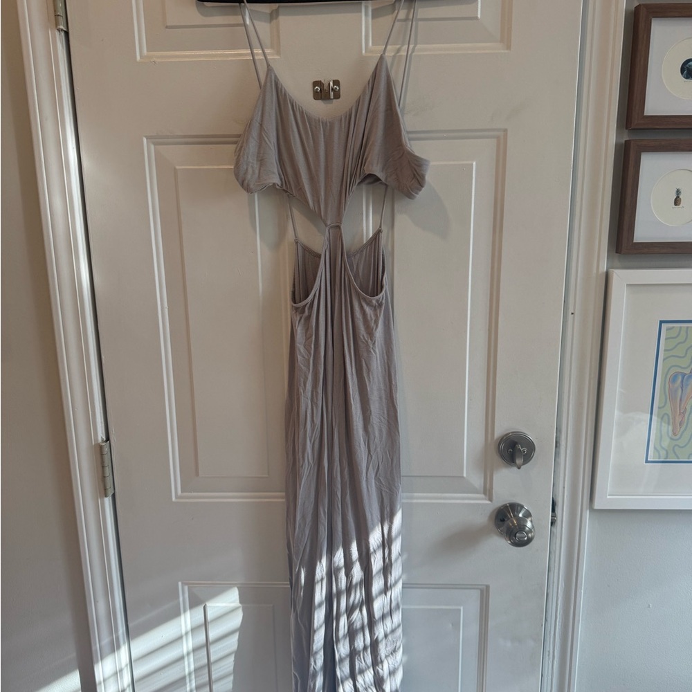 Free People Beach Cutout Light Gray Maxi Dress